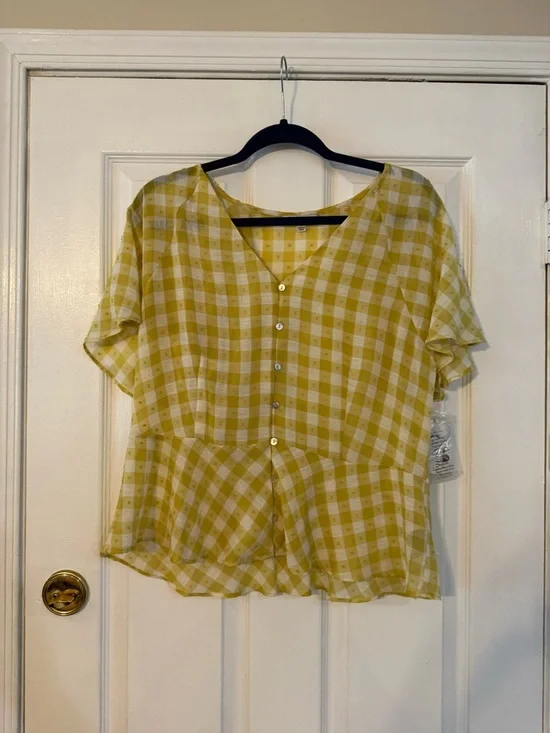 Nanette Lepore Yellow and White Gingham Button-Front Blouse - Picture 1 of 7